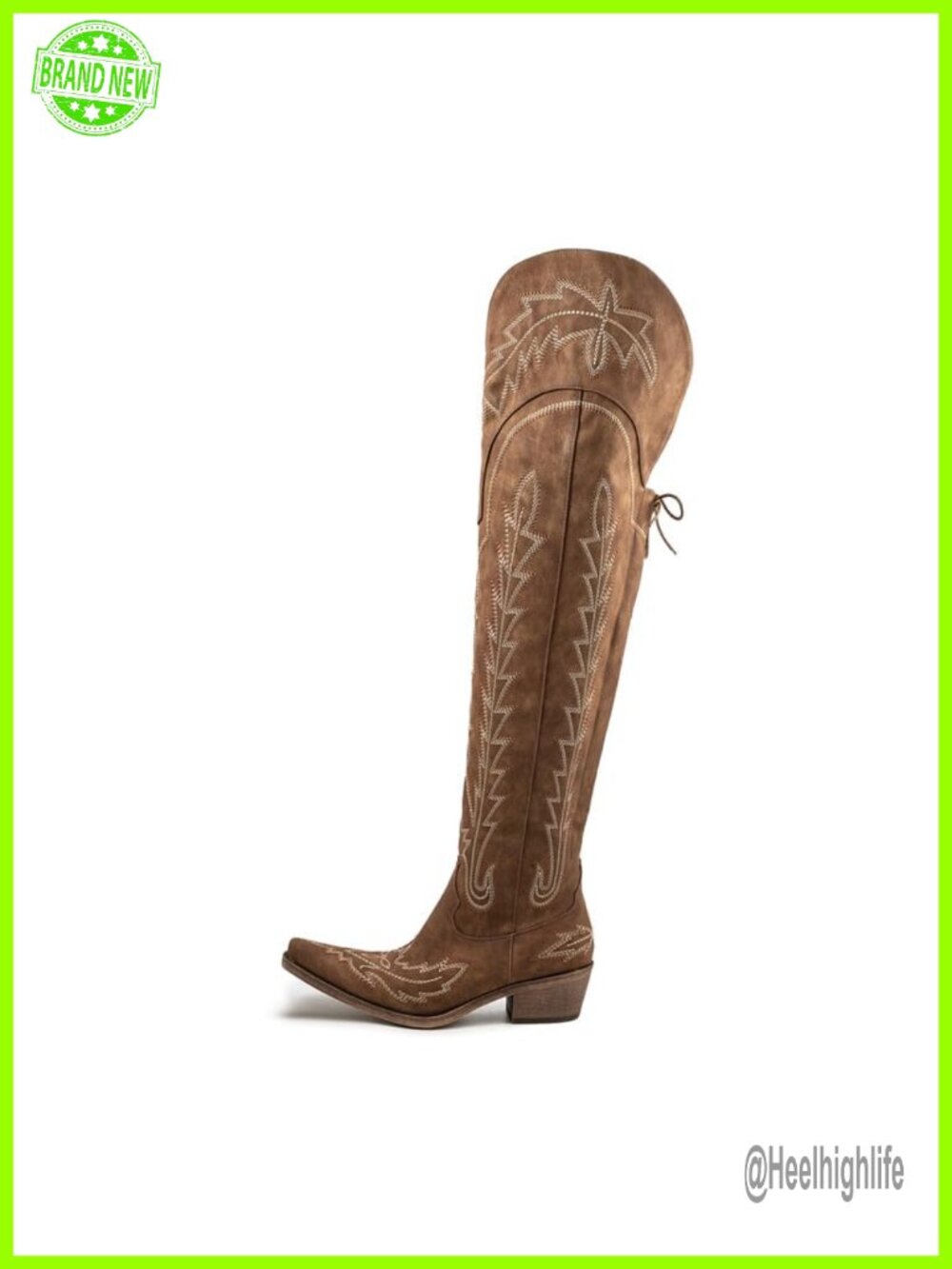 Thigh High Cowboy Boots Faux Leather Chunky Heel Western Embroidered